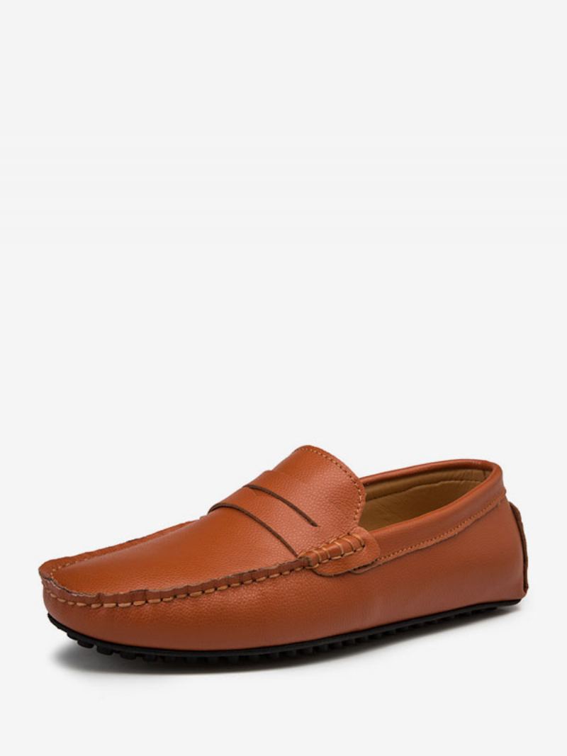 Herre Loafer Sko Slip-on Monk Stropp Rund Tå Pu Skinn Kjøresko - Kaffe Brun