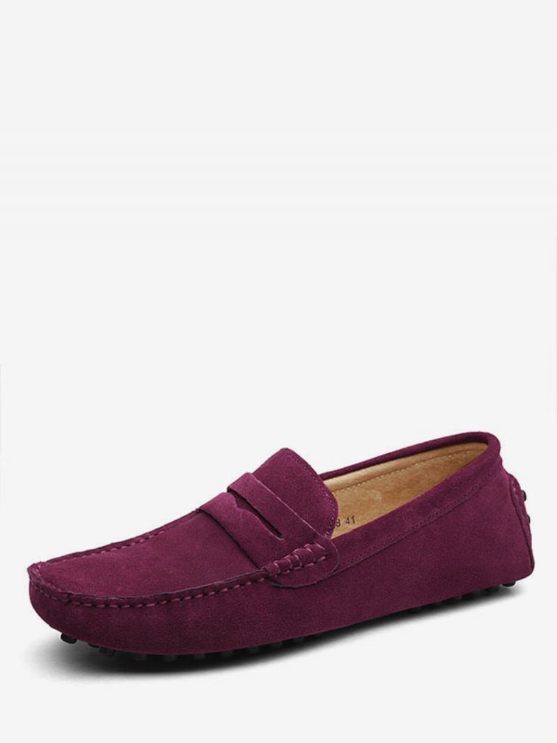 Herre Loafers I Semsket Skinn Moccasin Slip-on Kjøresko - Burgund