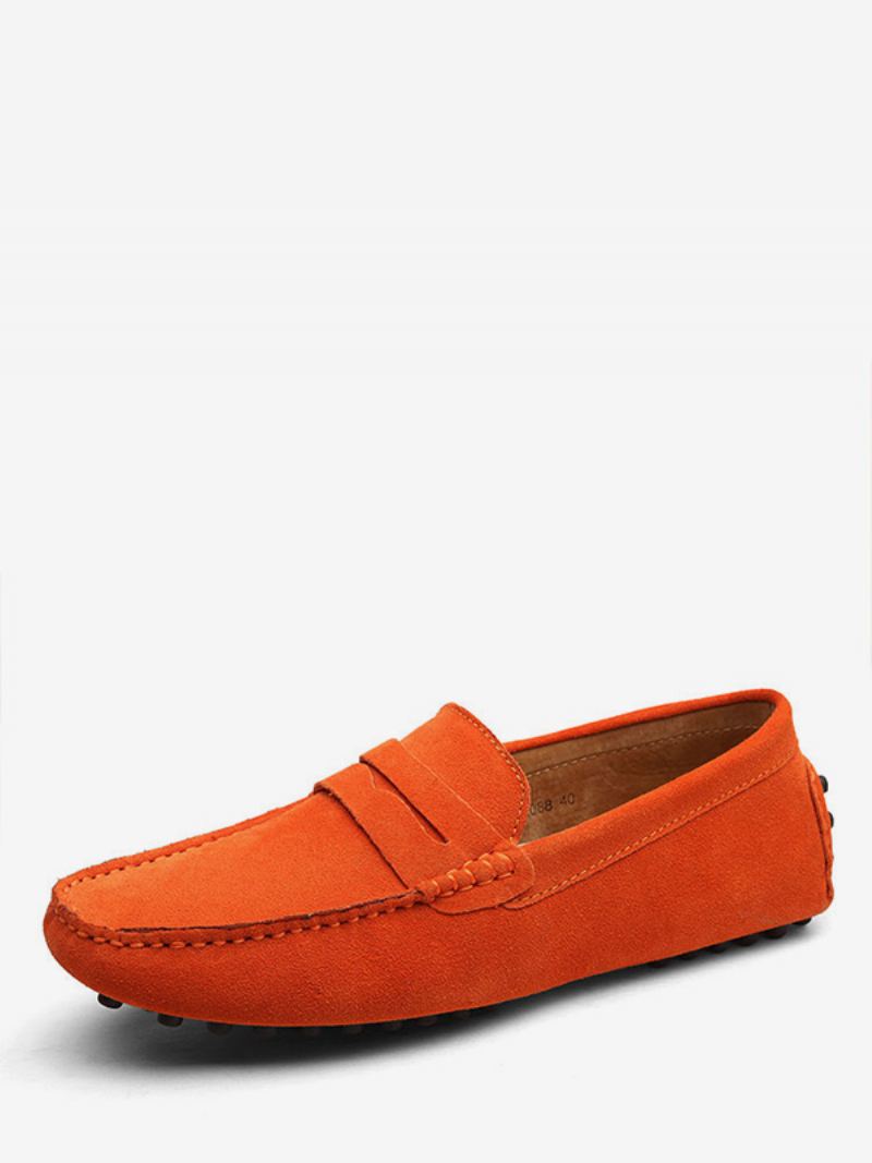 Herre Loafers I Semsket Skinn Moccasin Slip-on Kjøresko - Oransje