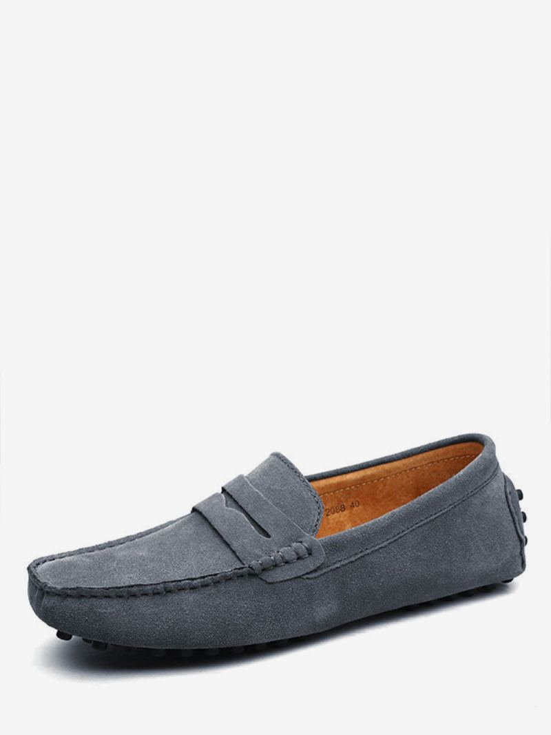 Herre Loafers I Semsket Skinn Moccasin Slip-on Kjøresko - Grå