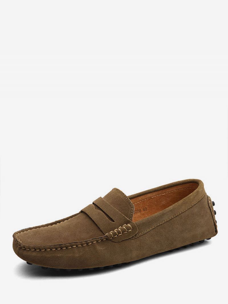 Herre Loafers I Semsket Skinn Moccasin Slip-on Kjøresko - Khaki