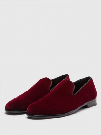 Herre Røde Fløyels Tøfler Loafers Prom Bryllup Sko Rund Toe Slip On