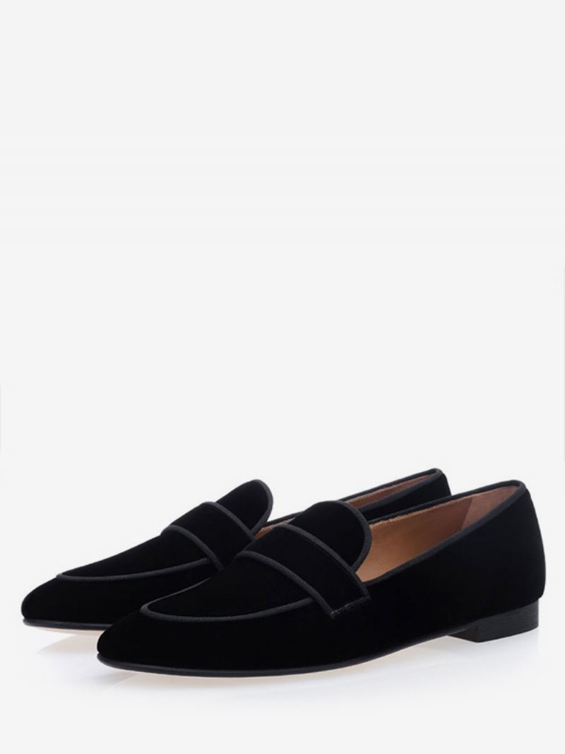 Herre Svart Loafers Semsket Skinn Rund Toe Slip On Prom Party Bryllupssko