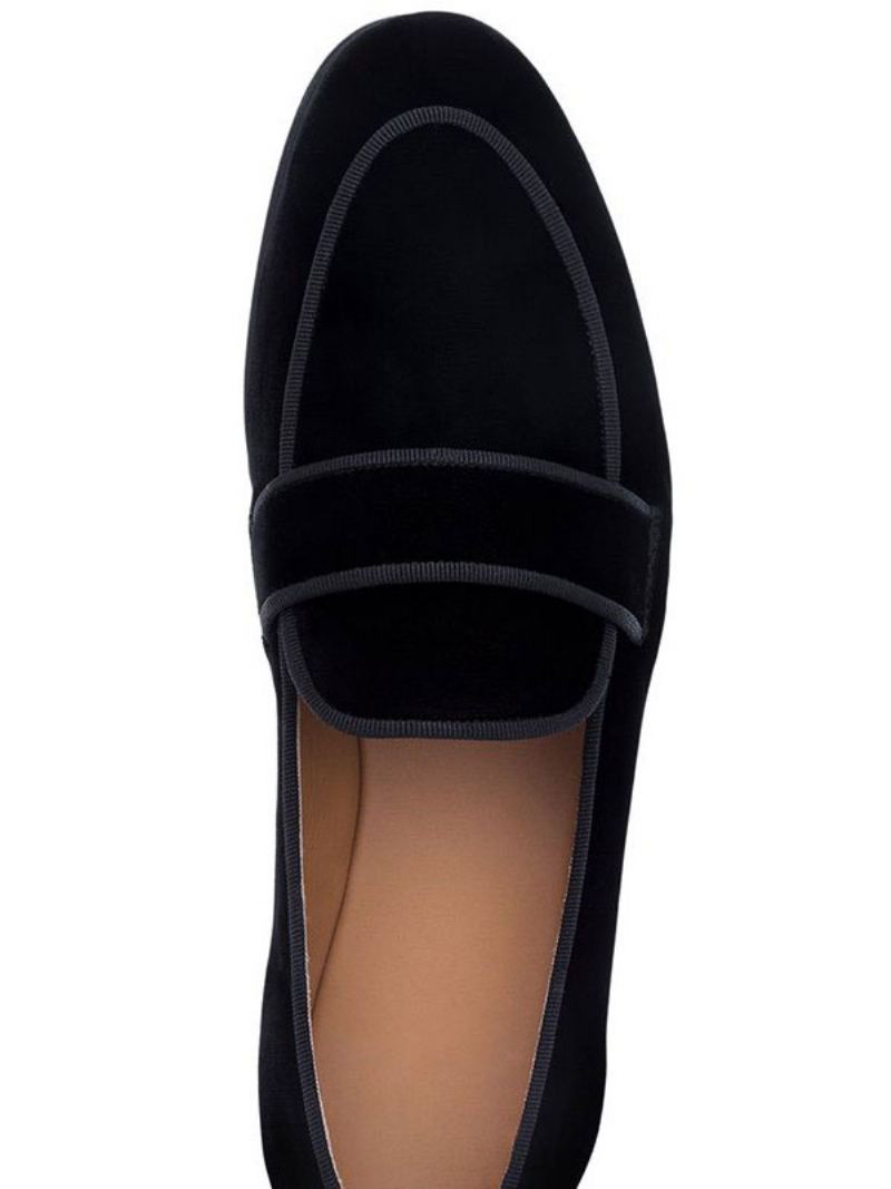 Herre Svart Loafers Semsket Skinn Rund Toe Slip On Prom Party Bryllupssko - Svart