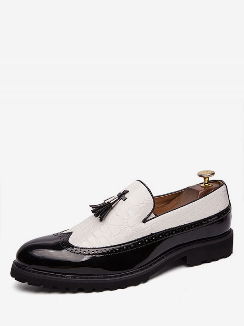 Herre Svart Og Hvit Vingetip Loafers Taseel Slip-on Formelle Ballfestsko