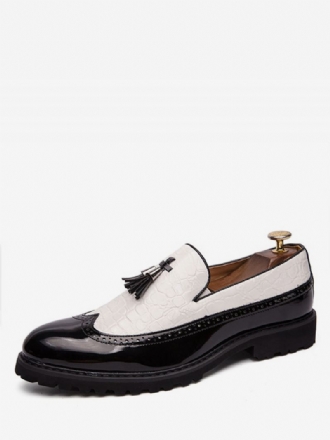 Herre Svart Og Hvit Vingetip Loafers Taseel Slip-on Formelle Ballfestsko