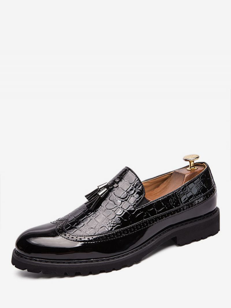 Herre Svart Og Hvit Vingetip Loafers Taseel Slip-on Formelle Ballfestsko - Svart