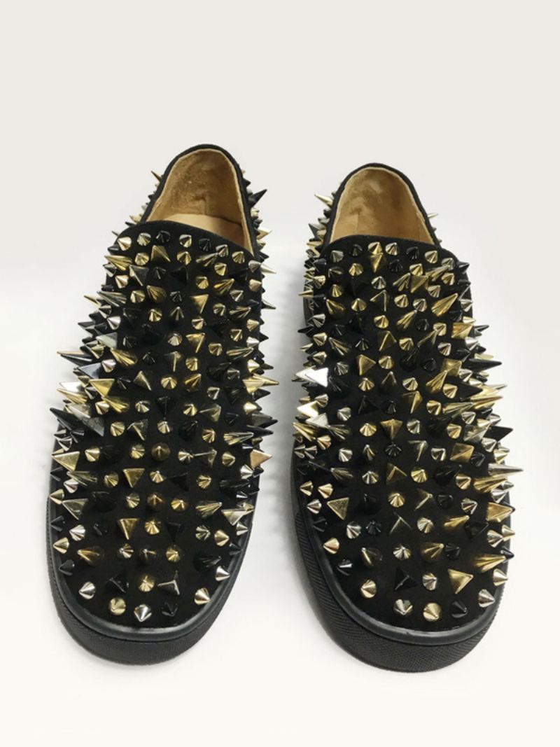 Herre Svart Semsket Spikes Loafers Slip-on Sko