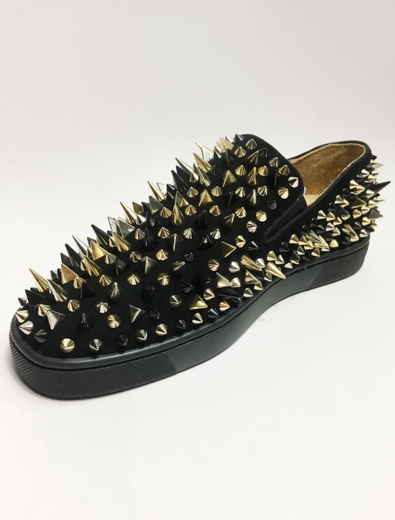 Herre Svart Semsket Spikes Loafers Slip-on Sko - Svart