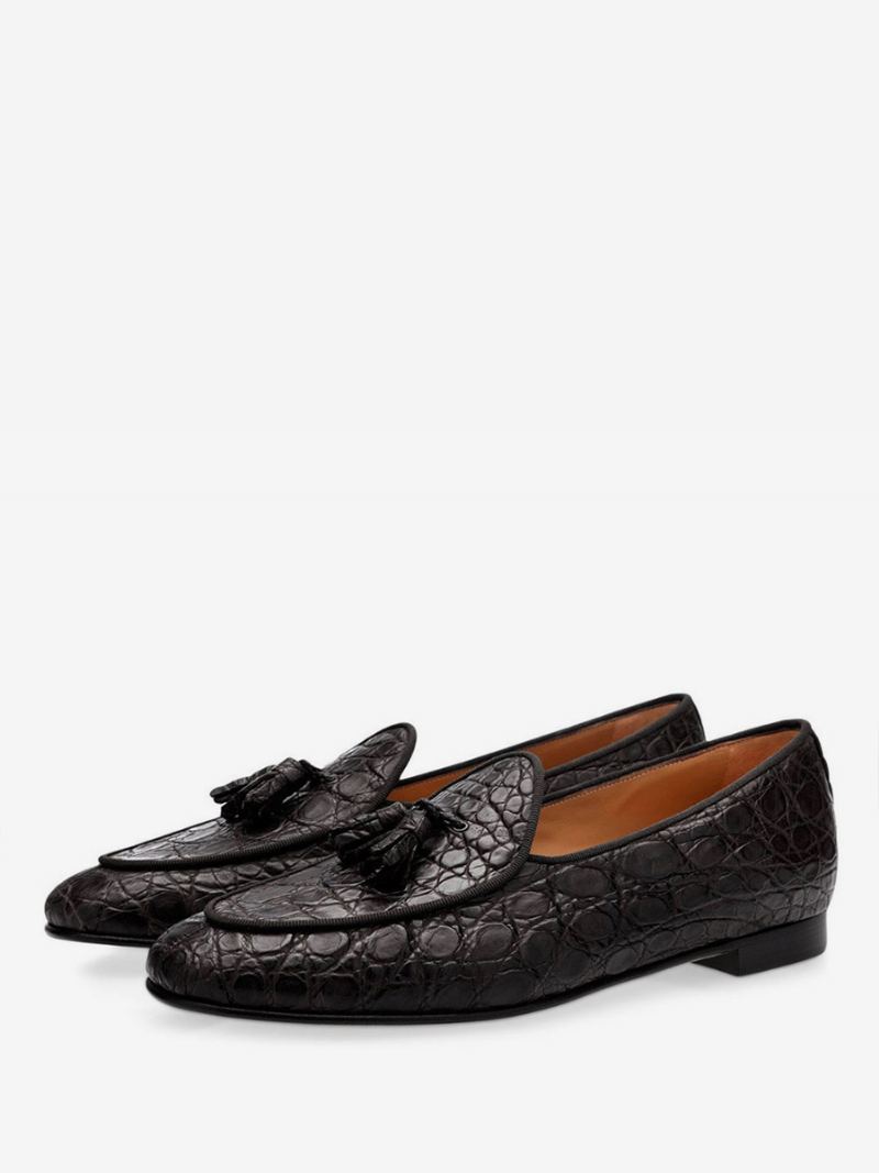 Herre Svarte Loafers Dusk Stone Mønster Rund Toe Slip On Prom Brudekjole Party Bryllup Sko