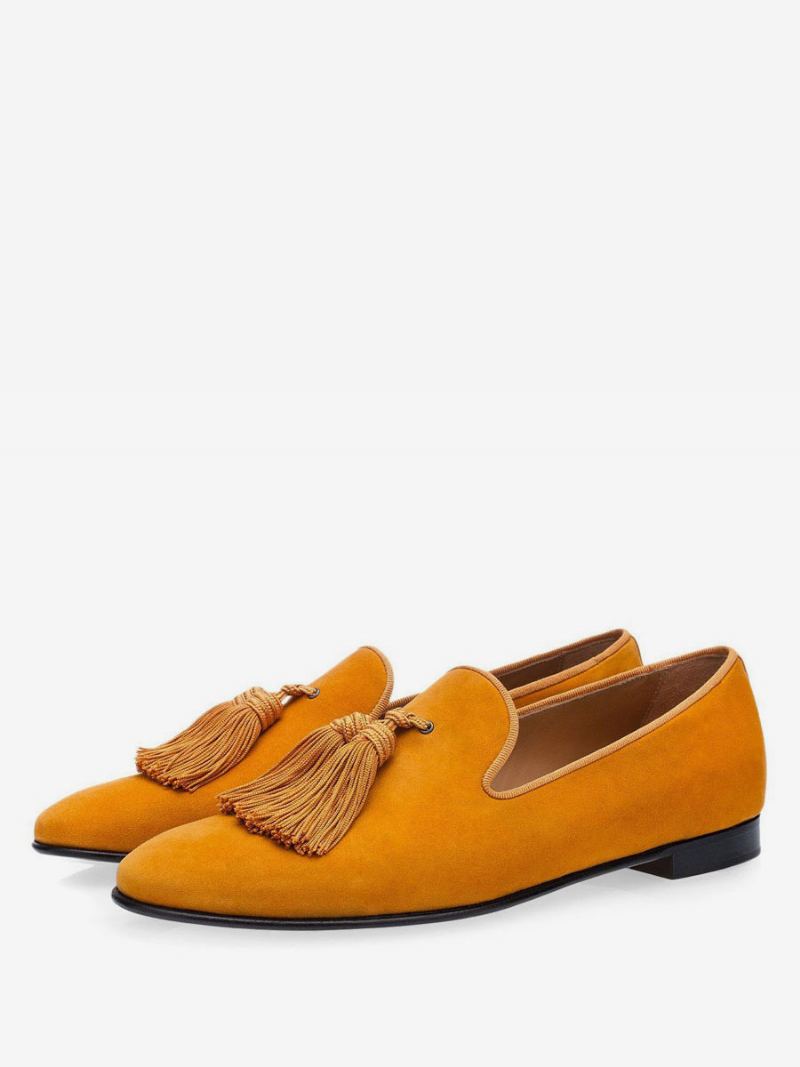 Herresko Mustard Slip On Tassel Loafers I Slipper Prom Party Bryllupssko