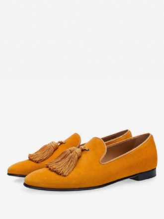 Herresko Mustard Slip On Tassel Loafers I Slipper Prom Party Bryllupssko