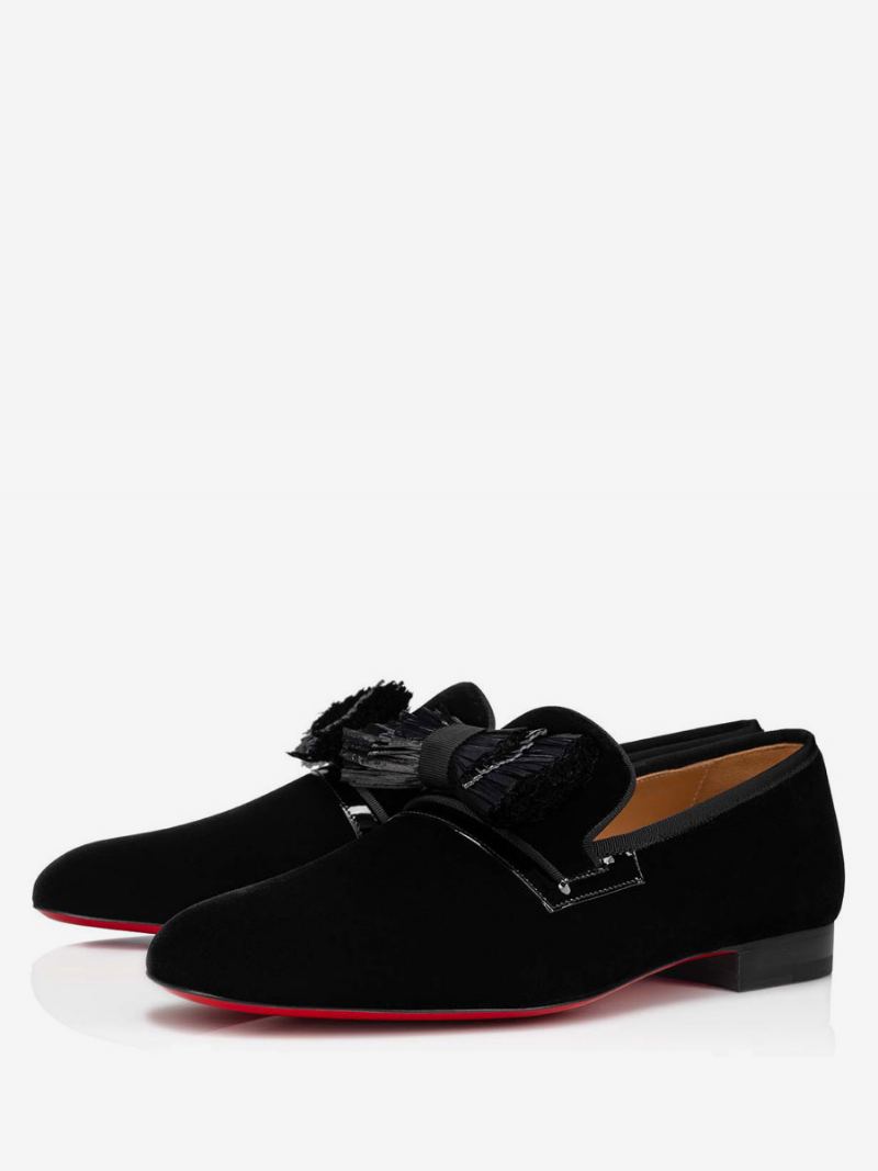 Loafer For Menn Med Firkantet Tå Semsket Skinn Pigger Slip-on Svart Dress Ballfest Bryllupssko