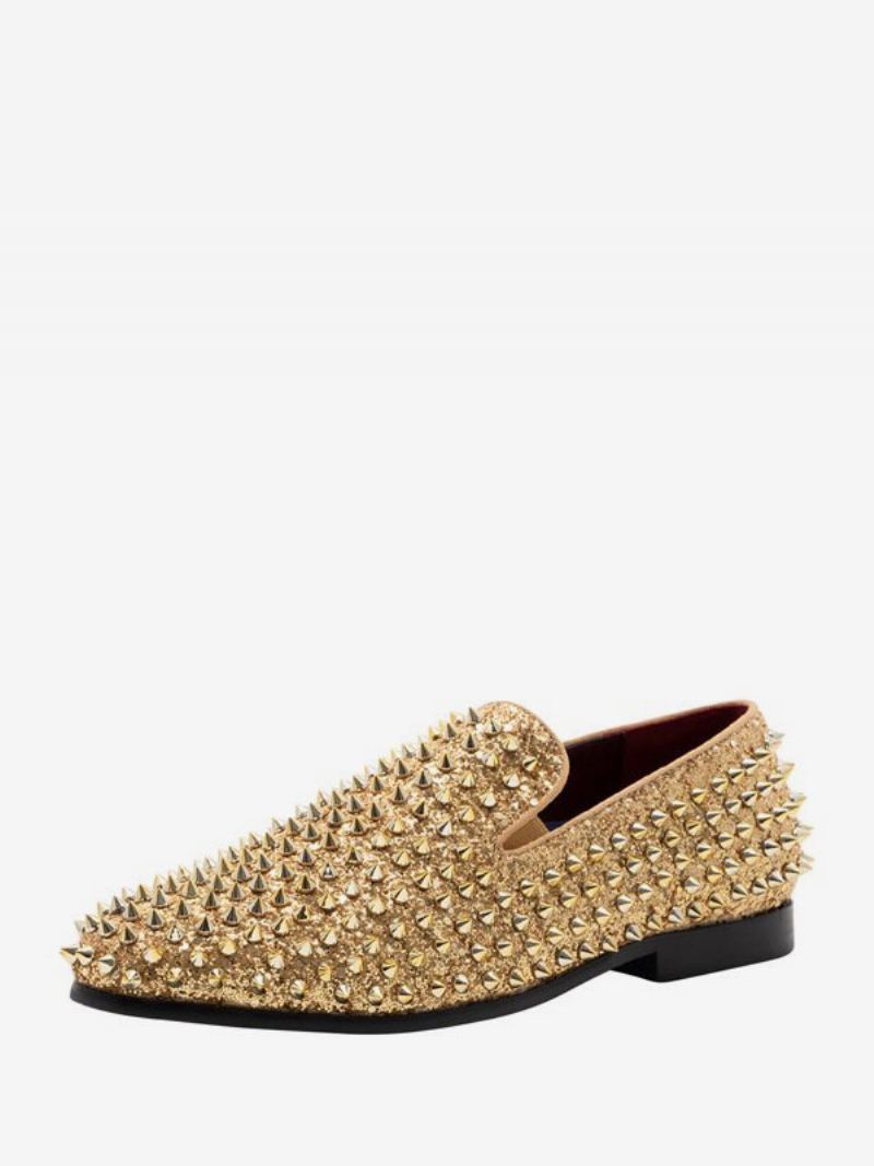 Loafer Sko For Herre Paljetter Glitter Spikes Nagler Slip-on Prom Party Bryllup - Gull