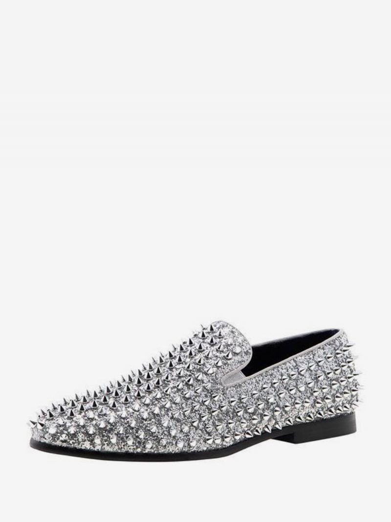 Loafer Sko For Herre Paljetter Glitter Spikes Nagler Slip-on Prom Party Bryllup - Sølv