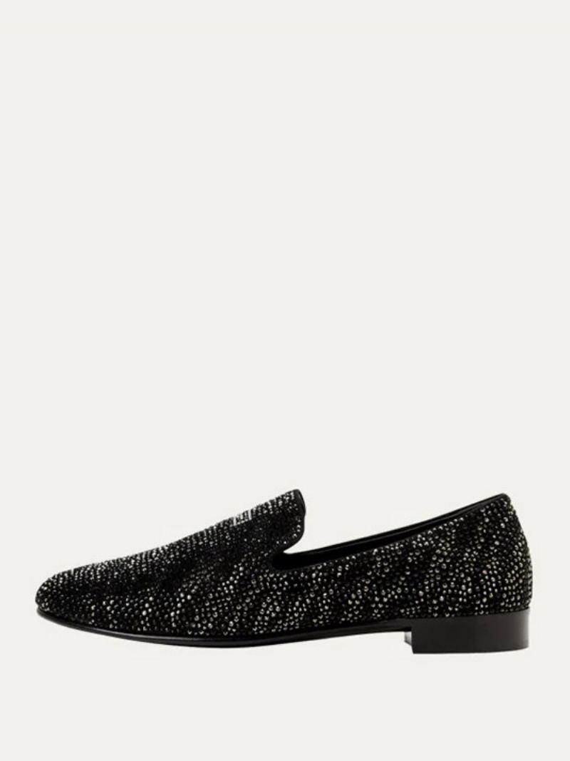 Loafer-sko For Menn Semsket Skinn Svart Krystall Rhinestones Sliiper Slip-on Prom Bryllupssko