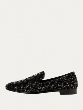 Loafer-sko For Menn Semsket Skinn Svart Krystall Rhinestones Sliiper Slip-on Prom Bryllupssko