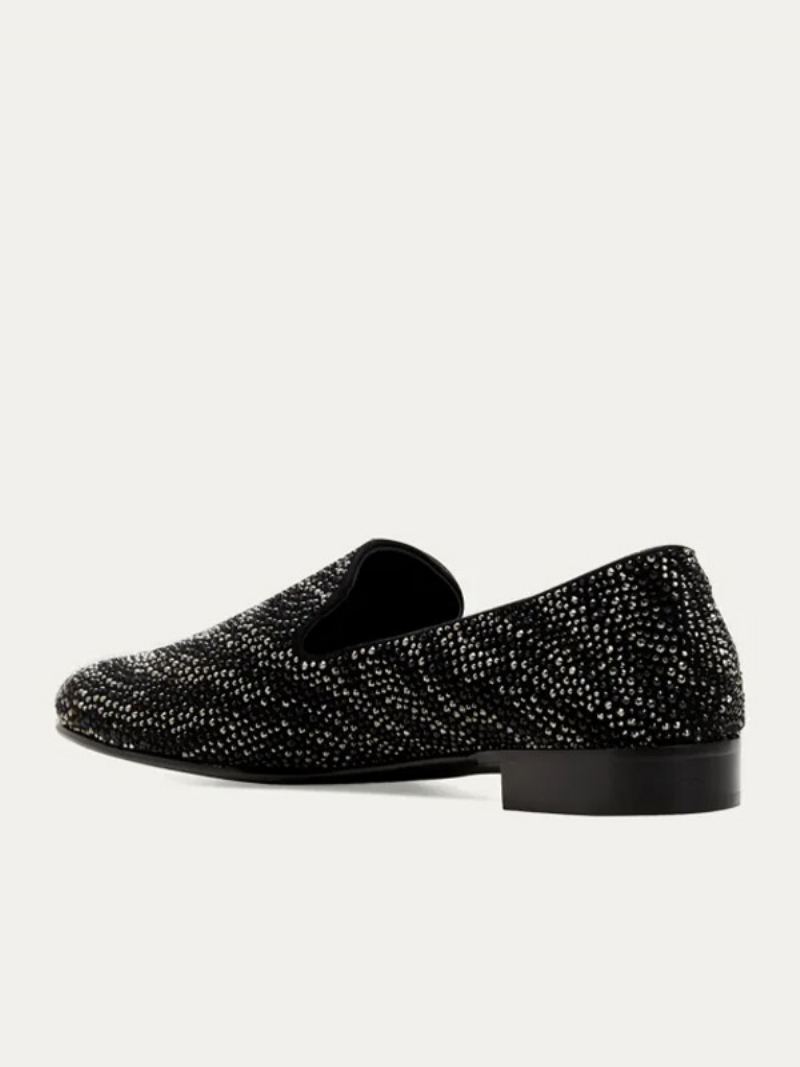 Loafer-sko For Menn Semsket Skinn Svart Krystall Rhinestones Sliiper Slip-on Prom Bryllupssko - Svart