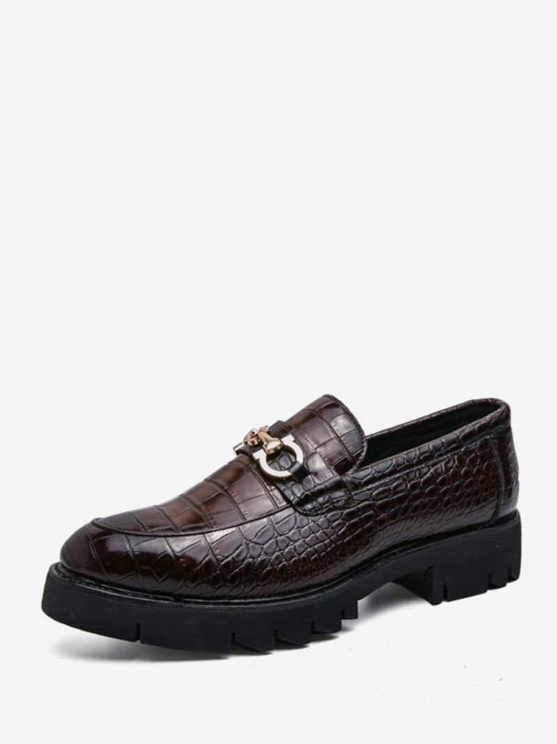 Loafer Sko For Menn Slip-on Metalldetaljer Slangeprint Rund Tå Pu-skinn - Kaffe Brun