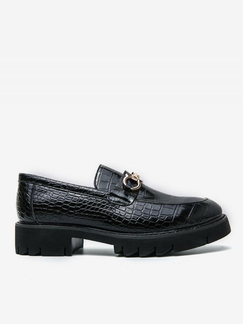 Loafer Sko For Menn Slip-on Metalldetaljer Slangeprint Rund Tå Pu-skinn - Sort