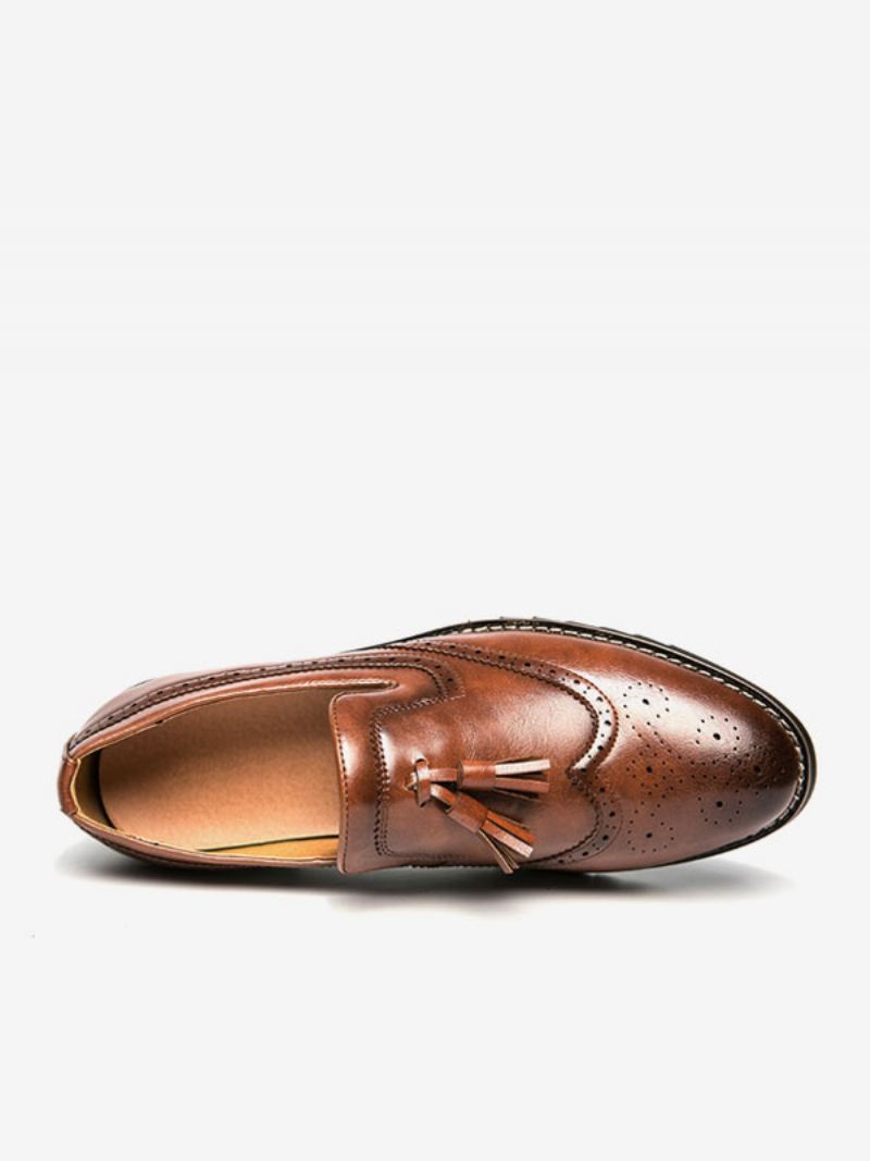 Loafer Sko For Menn Slip-on Pom Poms Rund Tå Pu-skinn - Kaffe Brun