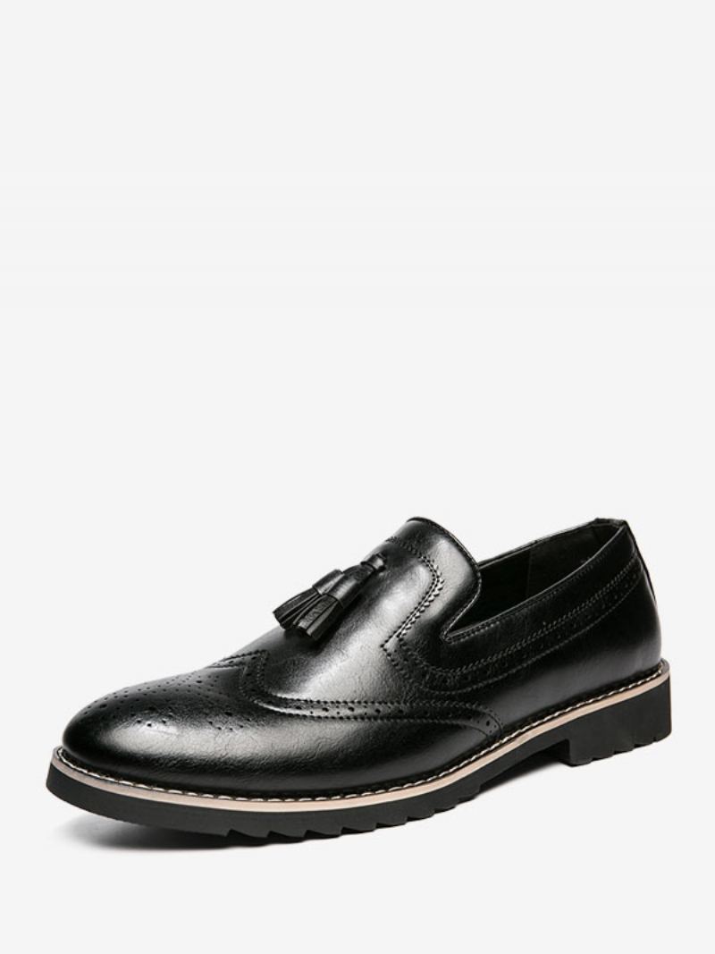 Loafer Sko For Menn Slip-on Pom Poms Rund Tå Pu-skinn - Sort