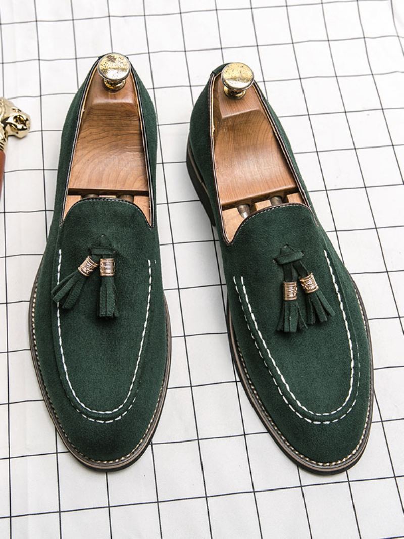 Loafer Sko For Menn Slip-on Pom Poms Rund Tå Pu-skinn - Grønn