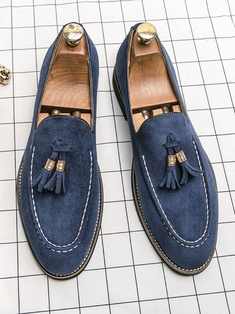 Loafer Sko For Menn Slip-on Pom Poms Rund Tå Pu-skinn - Blå