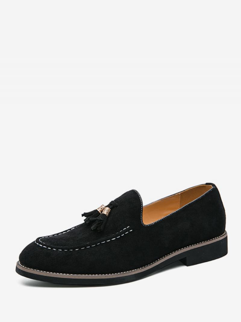 Loafer Sko For Menn Slip-on Pom Poms Rund Tå Pu-skinn - Sort