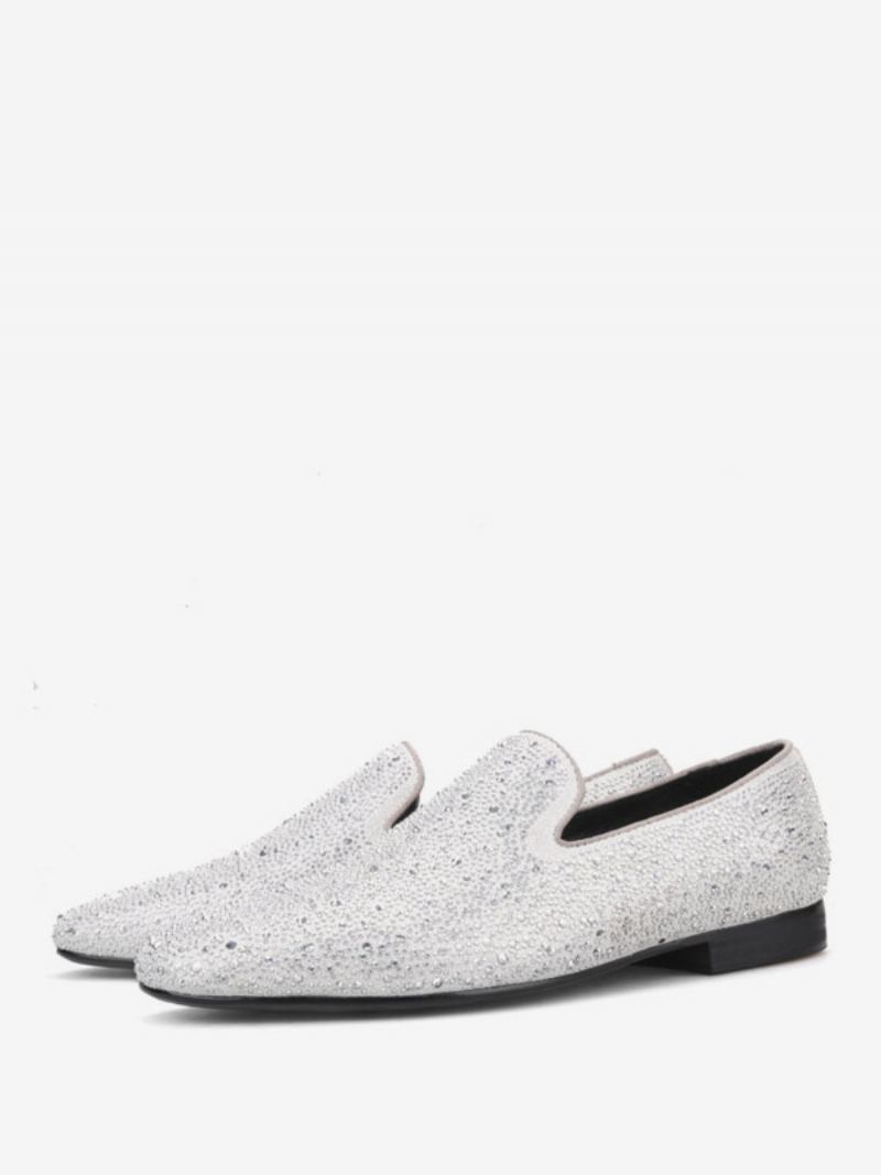 Loafer Sko Til Menn Semsket Skinn Kald Hvit Krystall Rhinestones Sliiper Slip-on Prom Party Bryllupssko