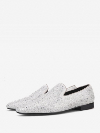 Loafer Sko Til Menn Semsket Skinn Kald Hvit Krystall Rhinestones Sliiper Slip-on Prom Party Bryllupssko