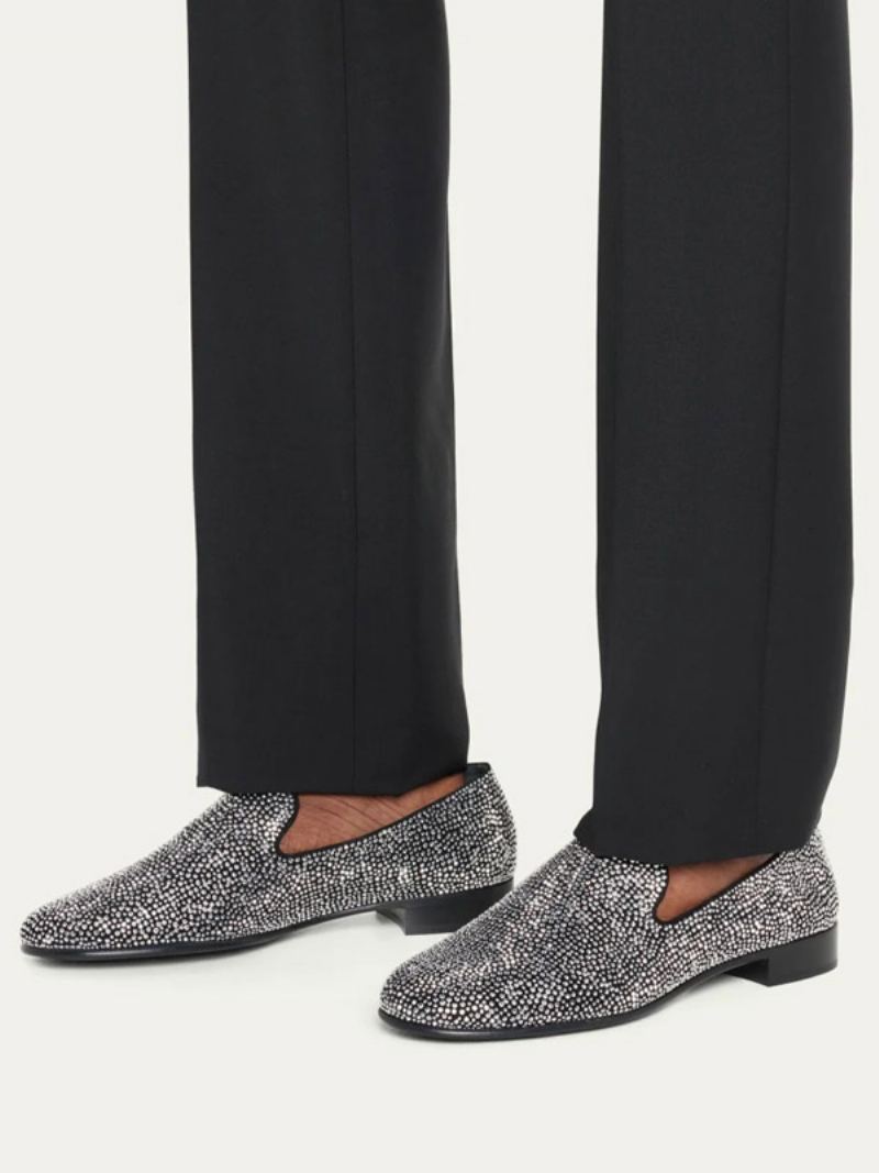 Loafer Sko Til Menn Semsket Skinn Sølv Krystall Rhinestones Sliiper Slip-on Prom Bryllupssko