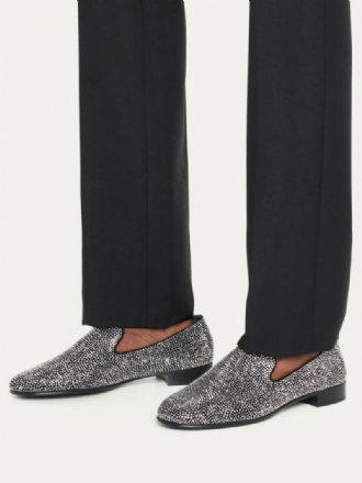 Loafer Sko Til Menn Semsket Skinn Sølv Krystall Rhinestones Sliiper Slip-on Prom Bryllupssko