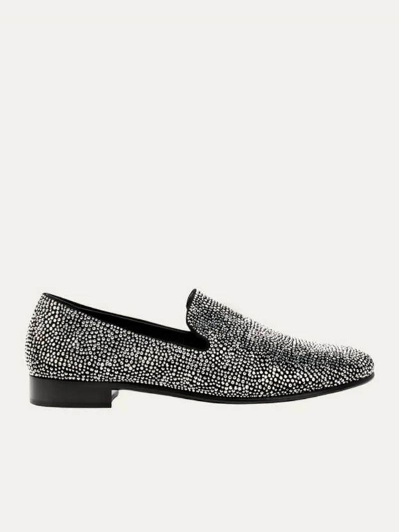 Loafer Sko Til Menn Semsket Skinn Sølv Krystall Rhinestones Sliiper Slip-on Prom Bryllupssko - Svart