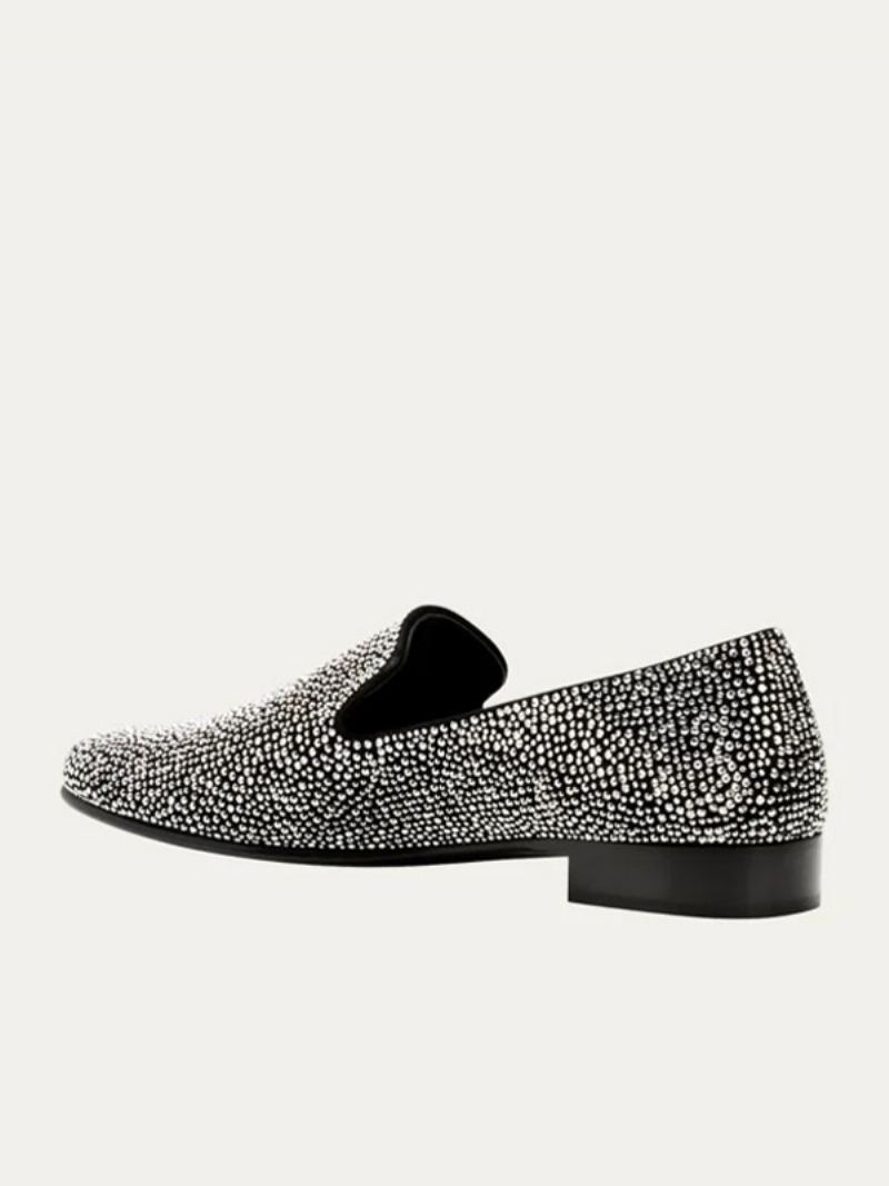 Loafer Sko Til Menn Semsket Skinn Sølv Krystall Rhinestones Sliiper Slip-on Prom Bryllupssko - Svart