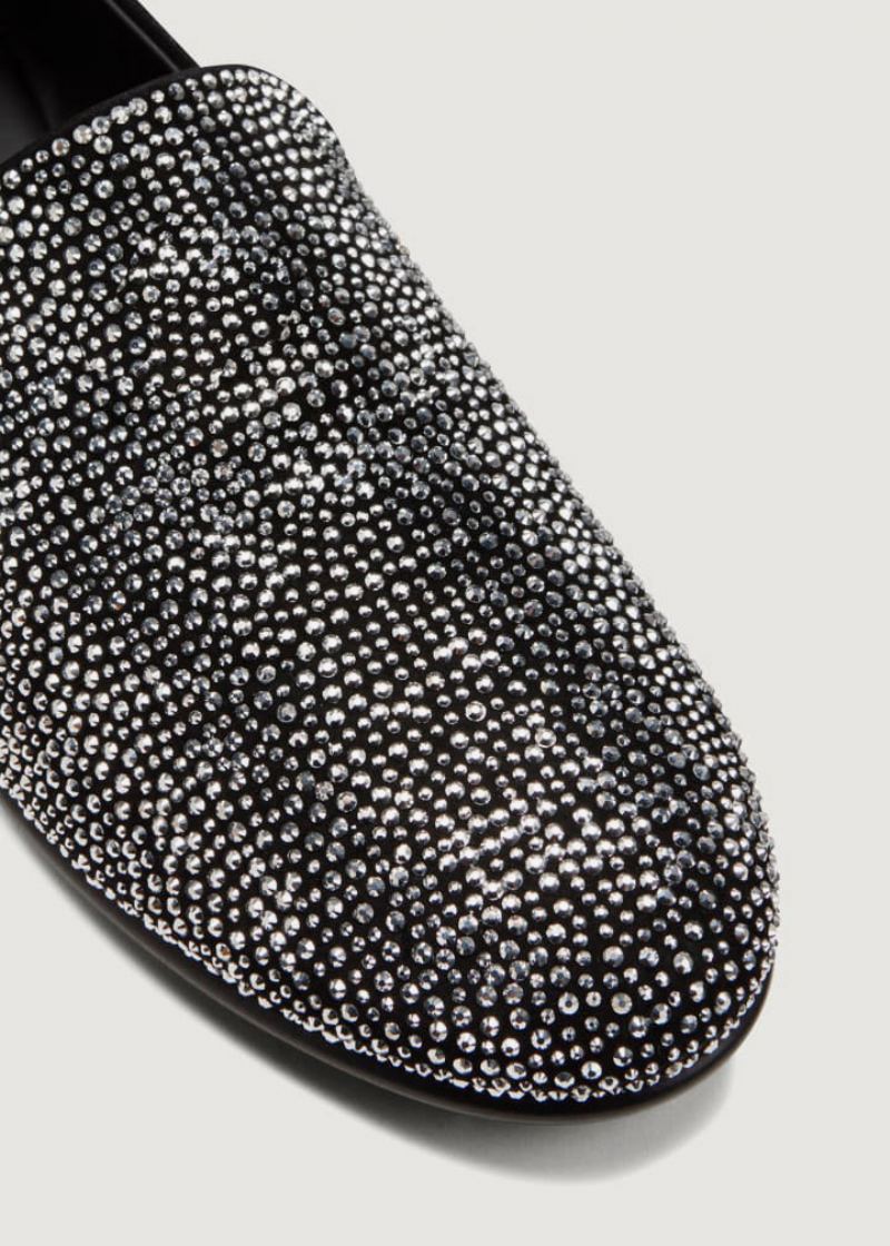 Loafer Sko Til Menn Semsket Skinn Sølv Krystall Rhinestones Sliiper Slip-on Prom Bryllupssko - Svart