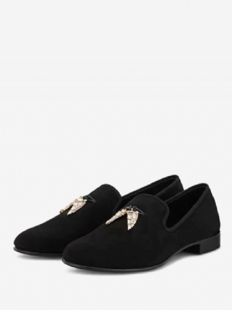 Loafers For Menn Svart Semsket Overdel Metall 'hai Tann Rund Toe Slip On Prom Party Bryllupssko