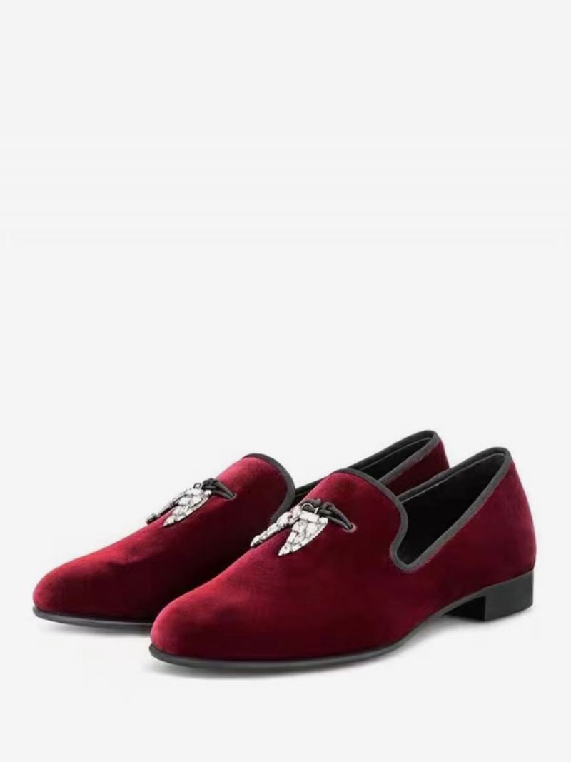 Loafers For Menn Svart Semsket Overdel Metall 'hai Tann Rund Toe Slip On Prom Party Bryllupssko - Mørk Rød