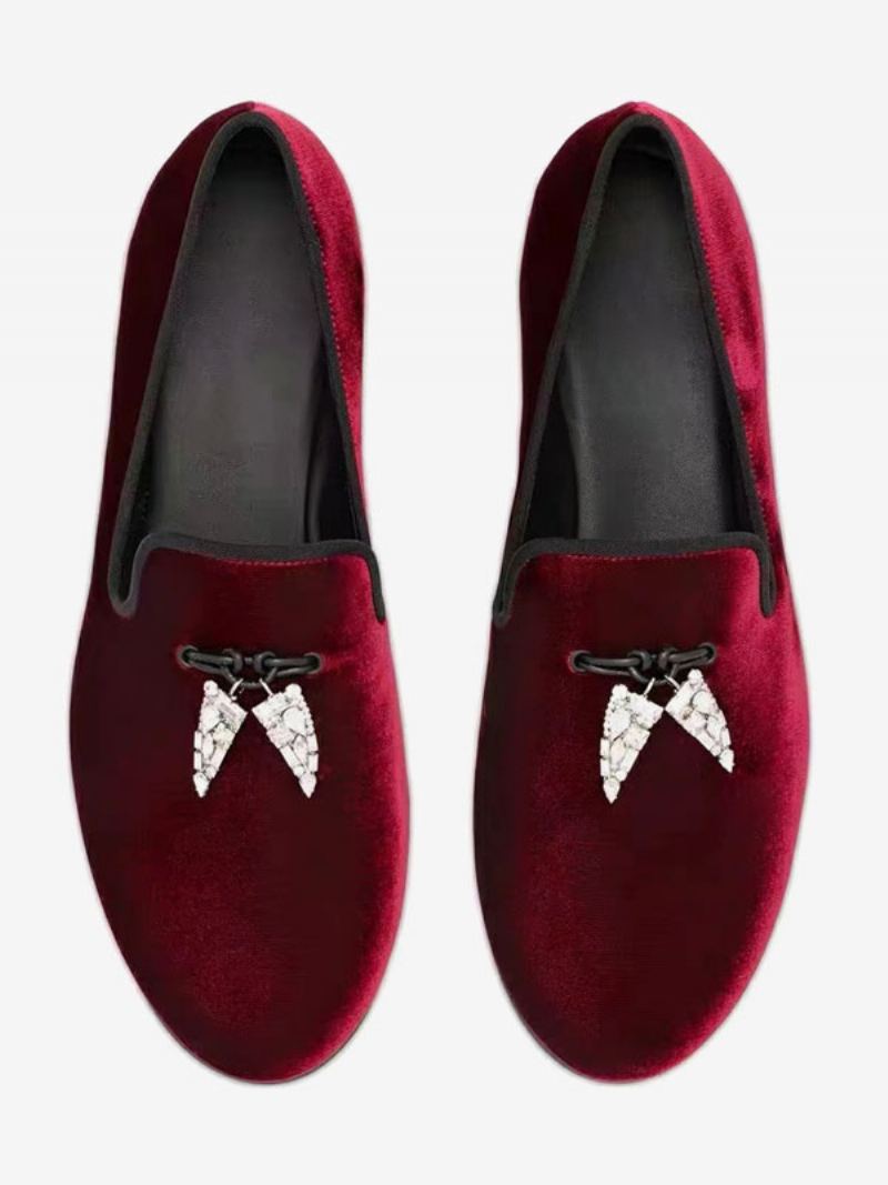 Loafers For Menn Svart Semsket Overdel Metall 'hai Tann Rund Toe Slip On Prom Party Bryllupssko - Mørk Rød