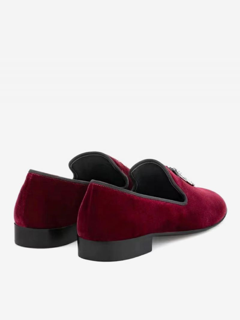 Loafers For Menn Svart Semsket Overdel Metall 'hai Tann Rund Toe Slip On Prom Party Bryllupssko - Mørk Rød