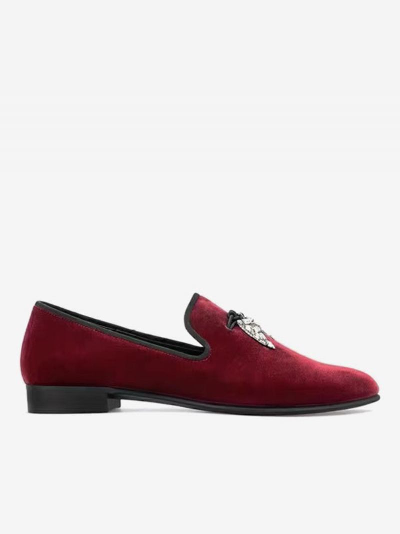 Loafers For Menn Svart Semsket Overdel Metall 'hai Tann Rund Toe Slip On Prom Party Bryllupssko - Mørk Rød