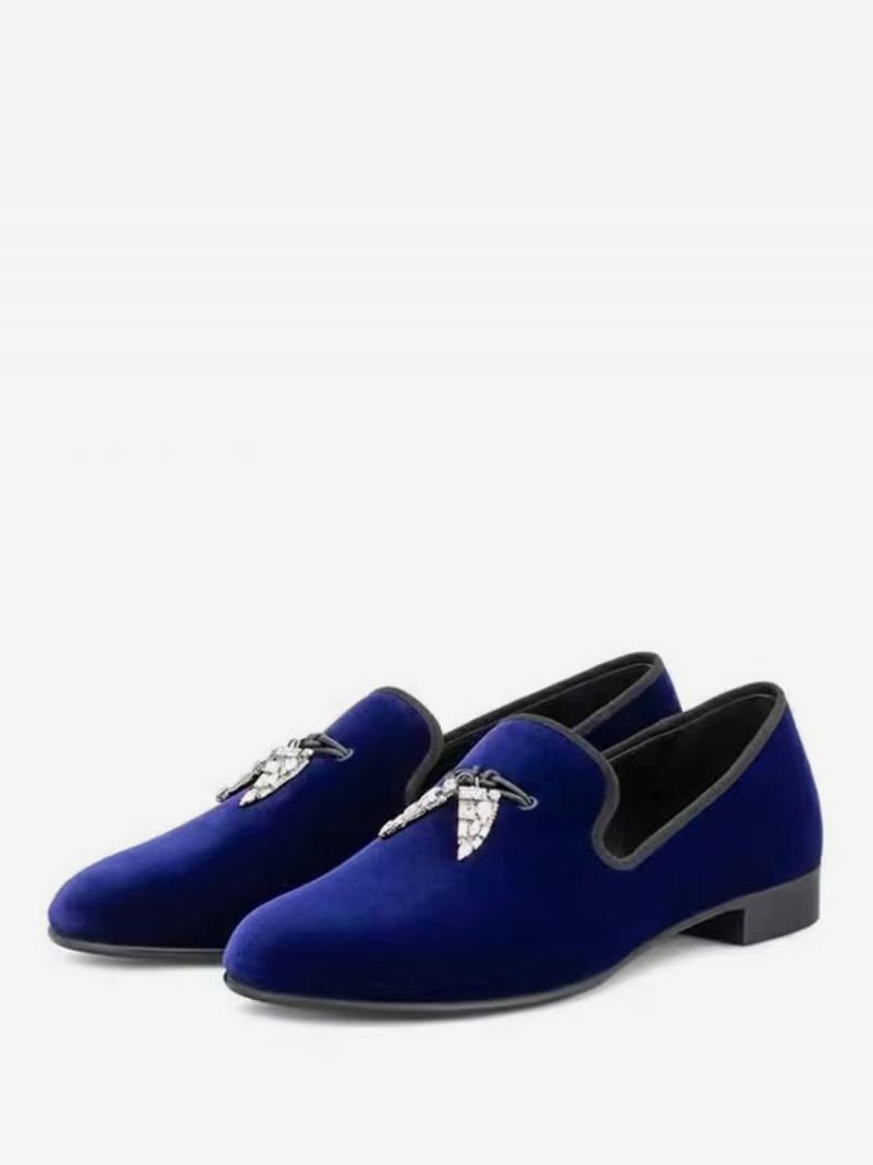 Loafers For Menn Svart Semsket Overdel Metall 'hai Tann Rund Toe Slip On Prom Party Bryllupssko - Blendende Blå