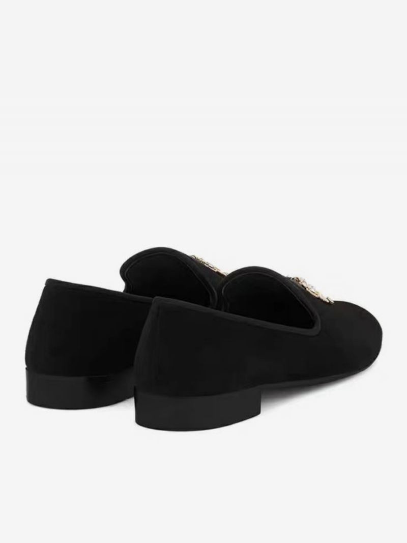 Loafers For Menn Svart Semsket Overdel Metall 'hai Tann Rund Toe Slip On Prom Party Bryllupssko - Sort