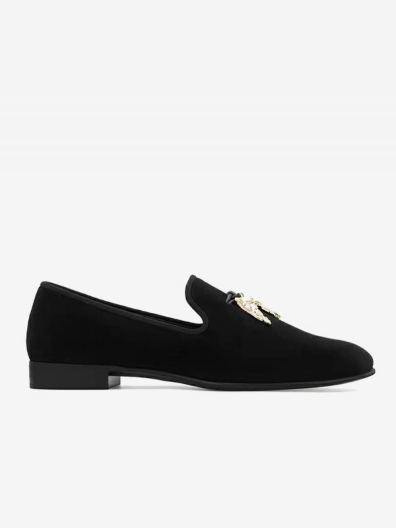 Loafers For Menn Svart Semsket Overdel Metall 'hai Tann Rund Toe Slip On Prom Party Bryllupssko - Sort