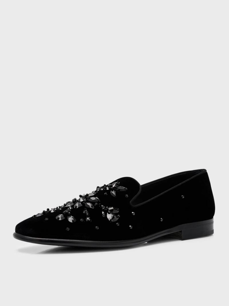 Menn Prom Bryllup Svart Semsket Skinn Rund Tå Geometriske Rhinestones Slip-on Loafers