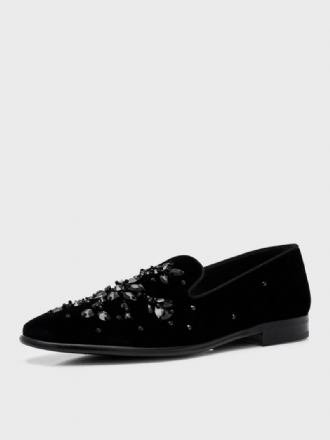 Menn Prom Bryllup Svart Semsket Skinn Rund Tå Geometriske Rhinestones Slip-on Loafers