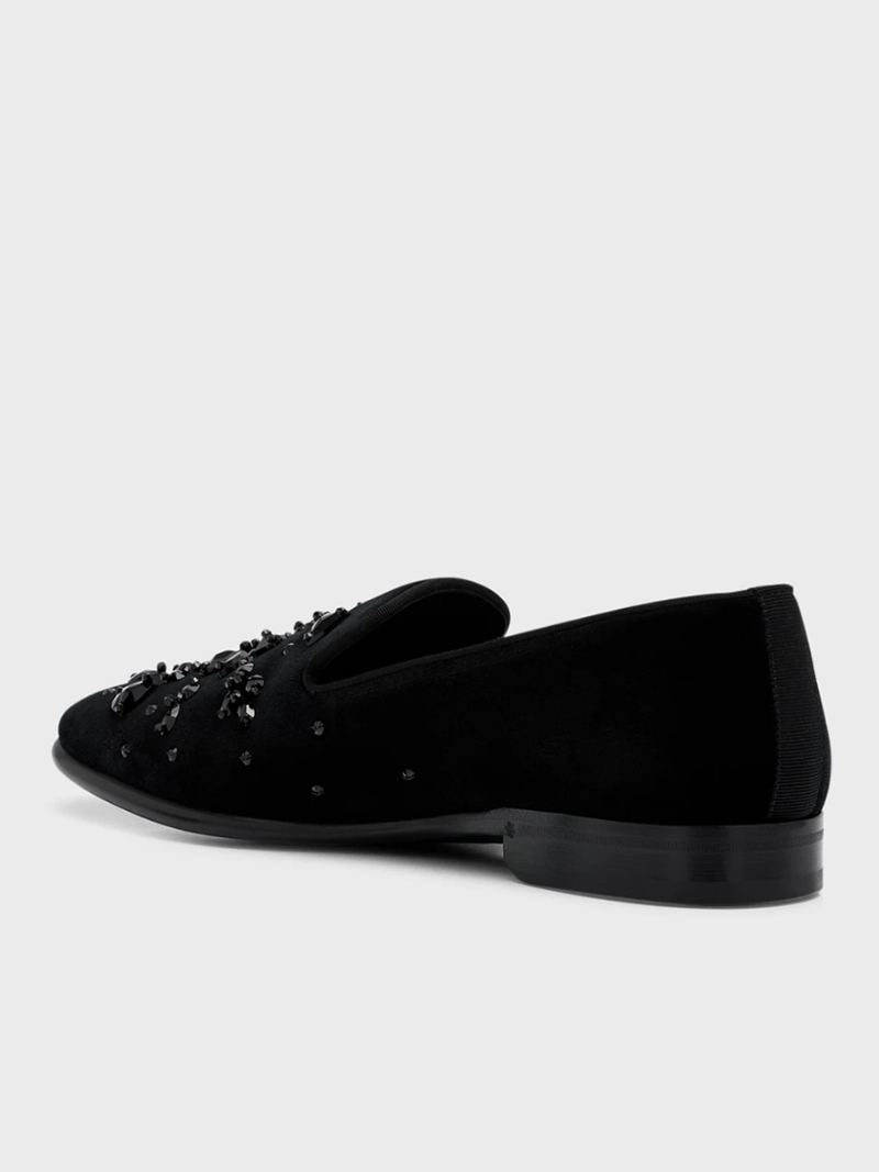 Menn Prom Bryllup Svart Semsket Skinn Rund Tå Geometriske Rhinestones Slip-on Loafers - Svart