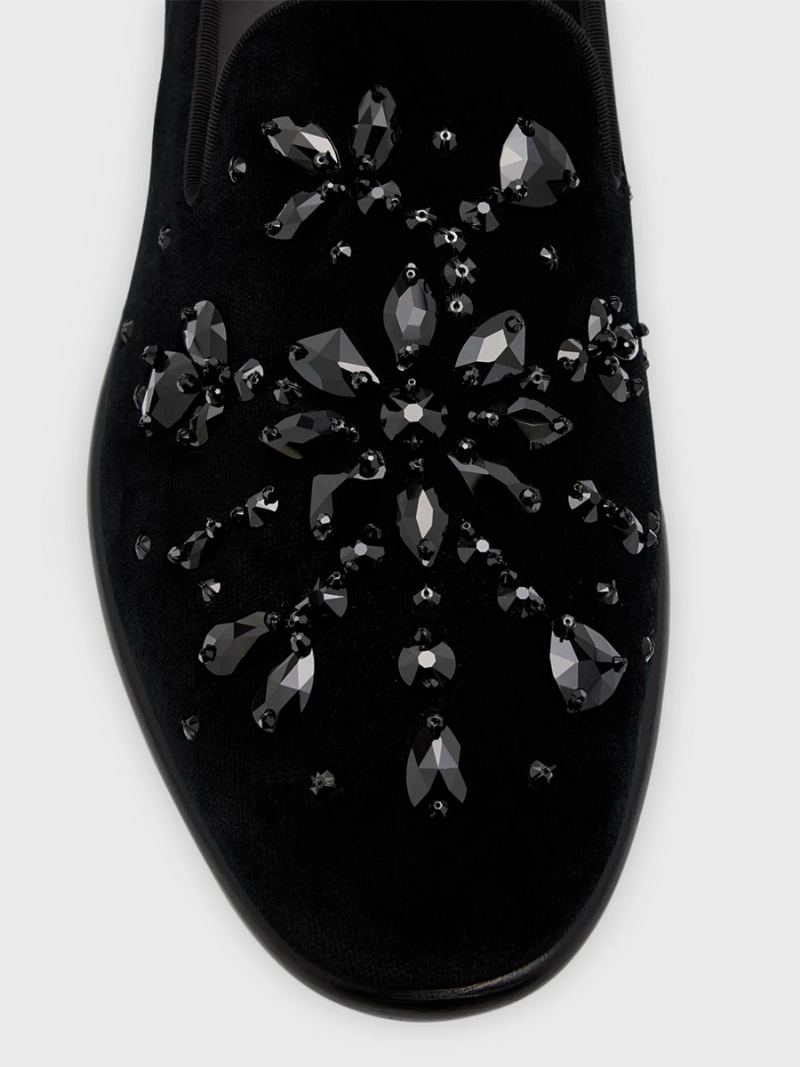 Menn Prom Bryllup Svart Semsket Skinn Rund Tå Geometriske Rhinestones Slip-on Loafers - Svart