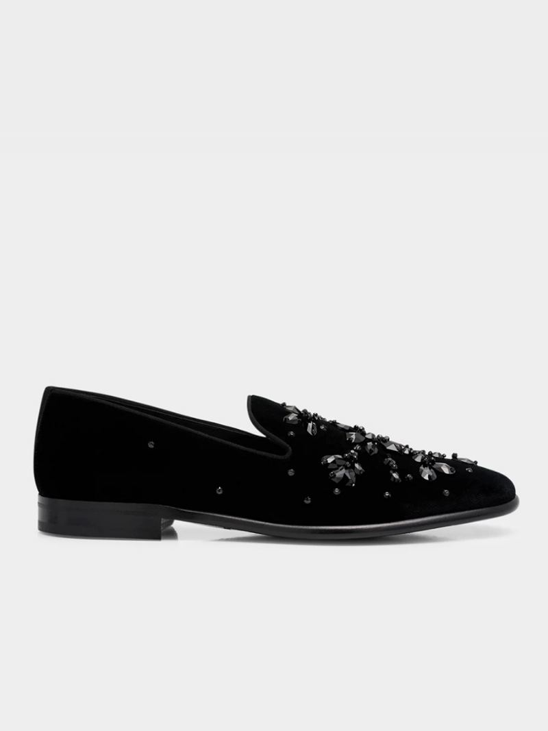 Menn Prom Bryllup Svart Semsket Skinn Rund Tå Geometriske Rhinestones Slip-on Loafers - Svart