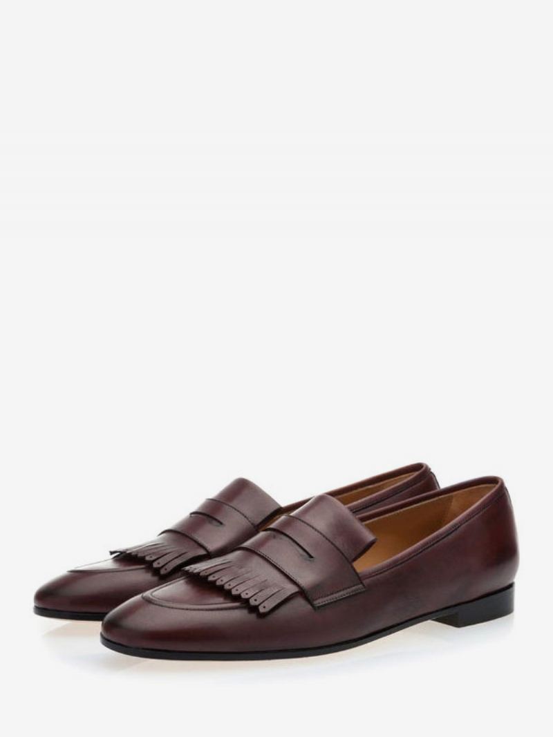 Menns Fringe Penny Loafers Prom Party Bryllupssko - Sjokolade